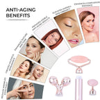 Beautech - 3-in-1 Electric Vibrating Rose Quartz Massage Roller Includes 3D face roller massager, facial roller massager and under eye press massager