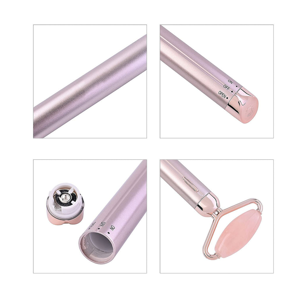 Beautech - 3-in-1 Electric Vibrating Rose Quartz Massage Roller Includes 3D face roller massager, facial roller massager and under eye press massager