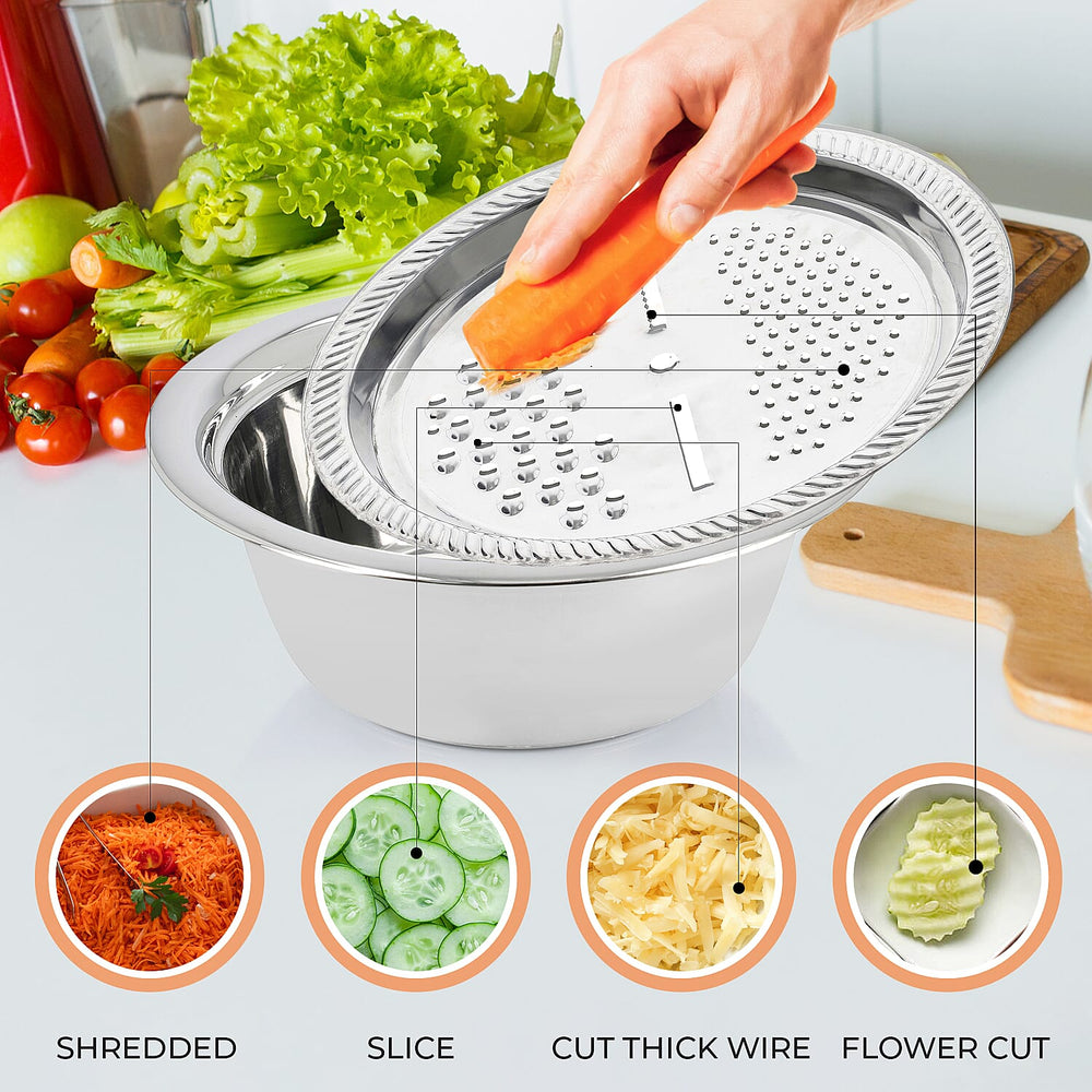 Set of 3 Stainless Steel Multifunctional Grating Basin (26 cm) - Silver