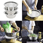 Set of 3 Stainless Steel Multifunctional Grating Basin (26 cm) - Silver