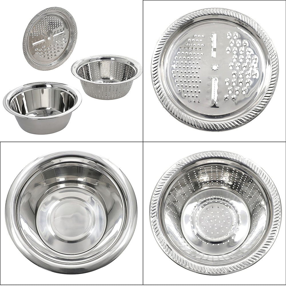 Set of 3 Stainless Steel Multifunctional Grating Basin (26 cm) - Silver