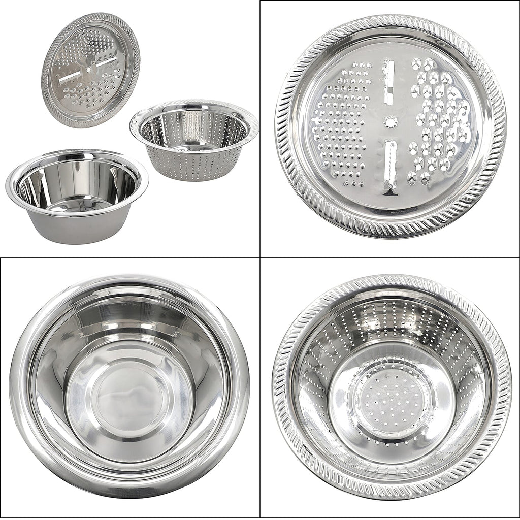Set of 3 Stainless Steel Multifunctional Grating Basin (26 cm) - Silver