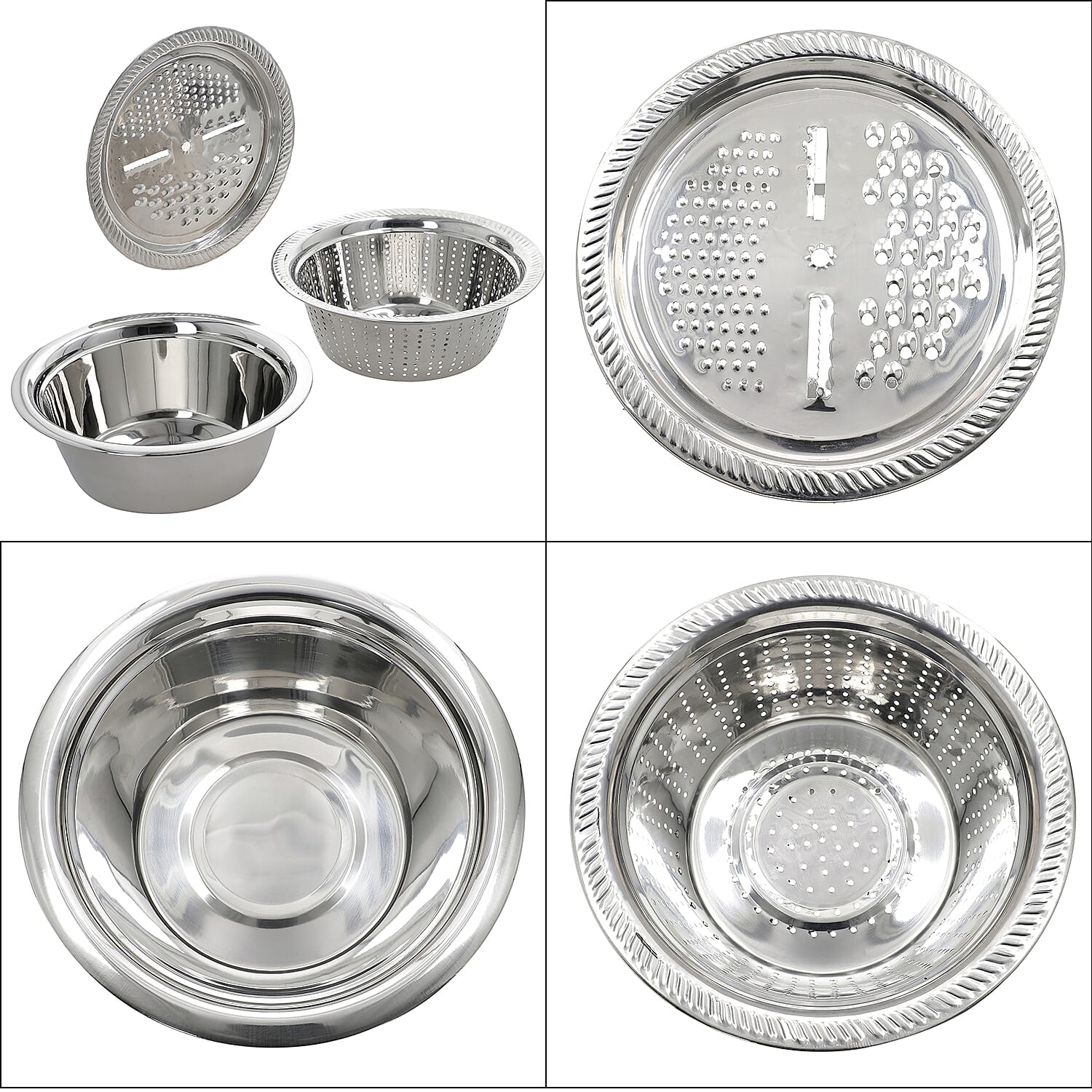 Set of 3 Stainless Steel Multifunctional Grating Basin (26 cm) - Silver