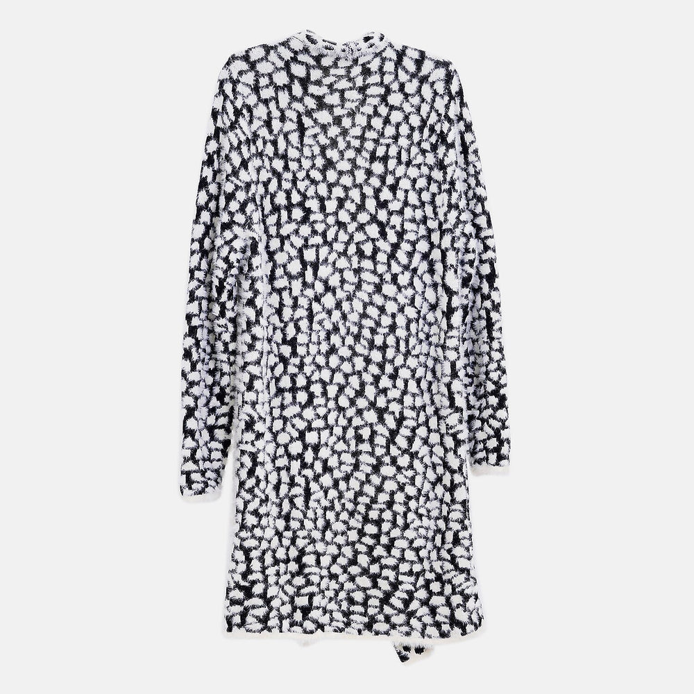 Leopard Pattern Long knitted Coatigan (Size 8 to 20) - Black and White