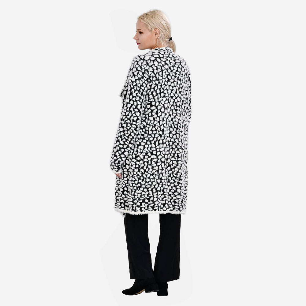 Leopard Pattern Long knitted Coatigan (Size 8 to 20) - Black and White