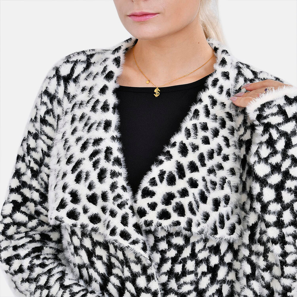 Leopard Pattern Long knitted Coatigan (Size 8 to 20) - Black and White