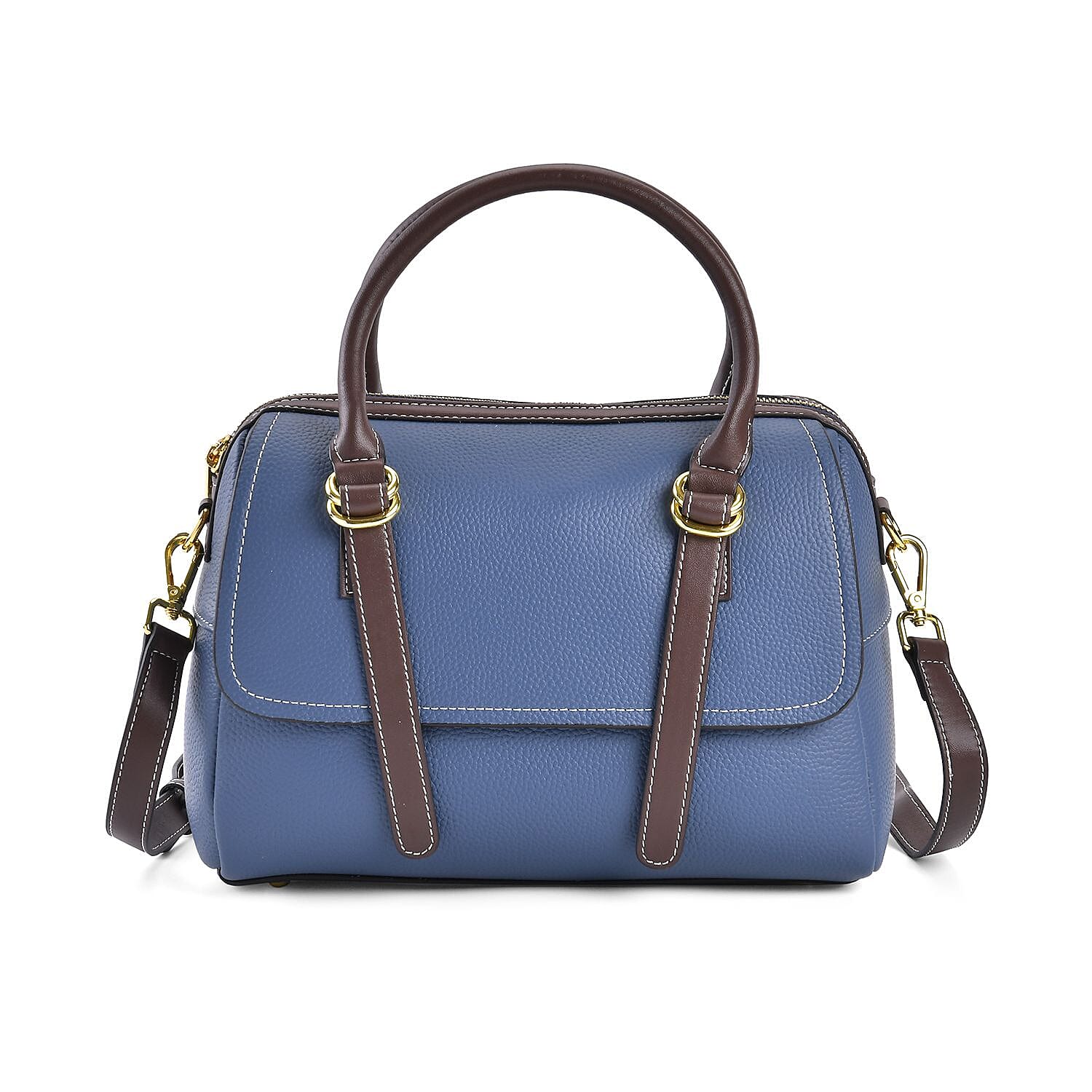 Genuine Leather Crossbody Bag With Shoulder Strap (126 cm) - Blue