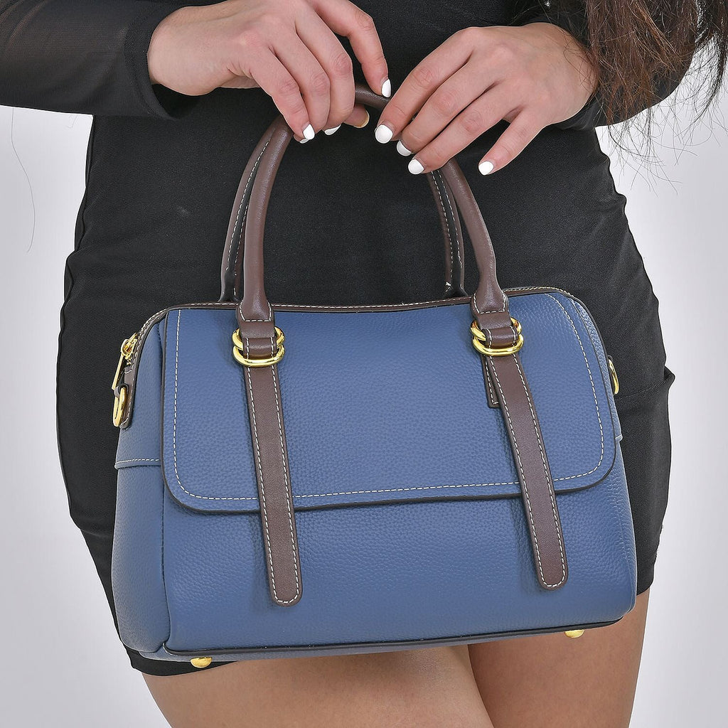 Genuine Leather Crossbody Bag With Shoulder Strap (126 cm) - Blue