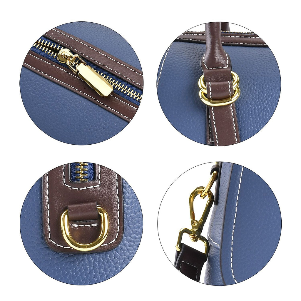Genuine Leather Crossbody Bag With Shoulder Strap (126 cm) - Blue
