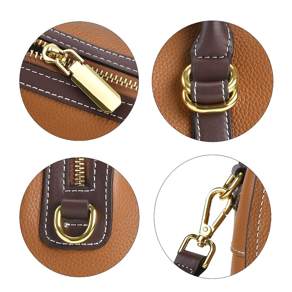 Genuine Leather Crossbody Bag With Shoulder Strap (126 cm) - Tan