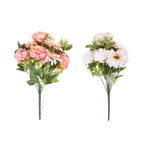 Set of 2 Artifical Rose and Sunflower with 20 Heads, Green Stem, Grass - Leaves - Pink - White