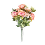 Set of 2 Artifical Rose and Sunflower with 20 Heads, Green Stem, Grass - Leaves - Pink - White