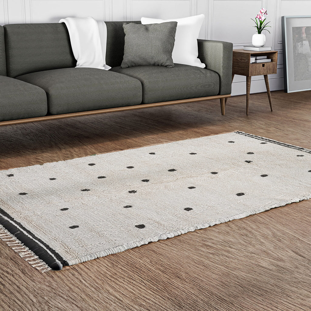 Handmade In India 100% Cotton Tufted Area Rug (Size 152 x 90 cm) - Cream