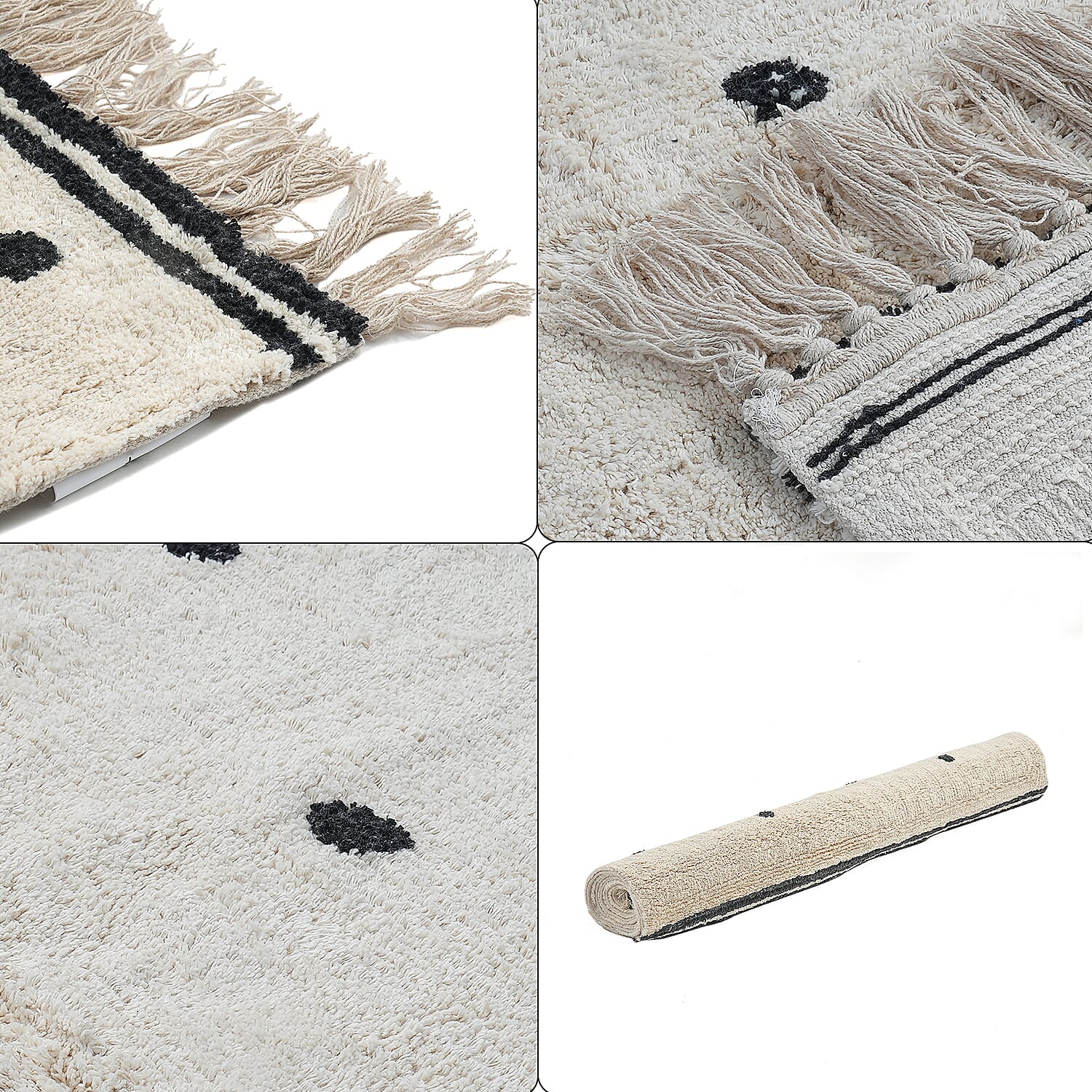 Handmade In India 100% Cotton Tufted Area Rug (Size 152 x 90 cm) - Cream