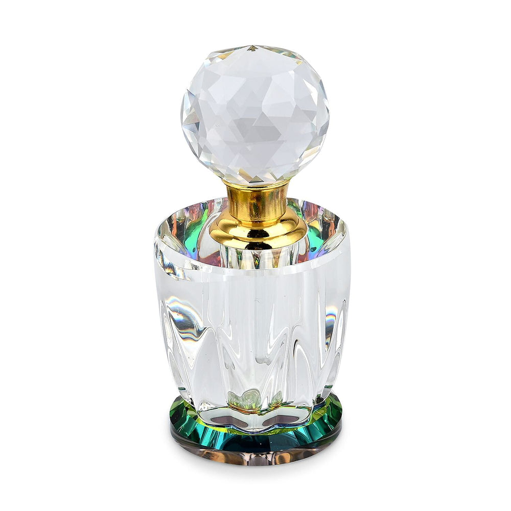 Oval Shape Carved Crystal Refillable Bottle with Colourful Base (Size 10.50 cm)