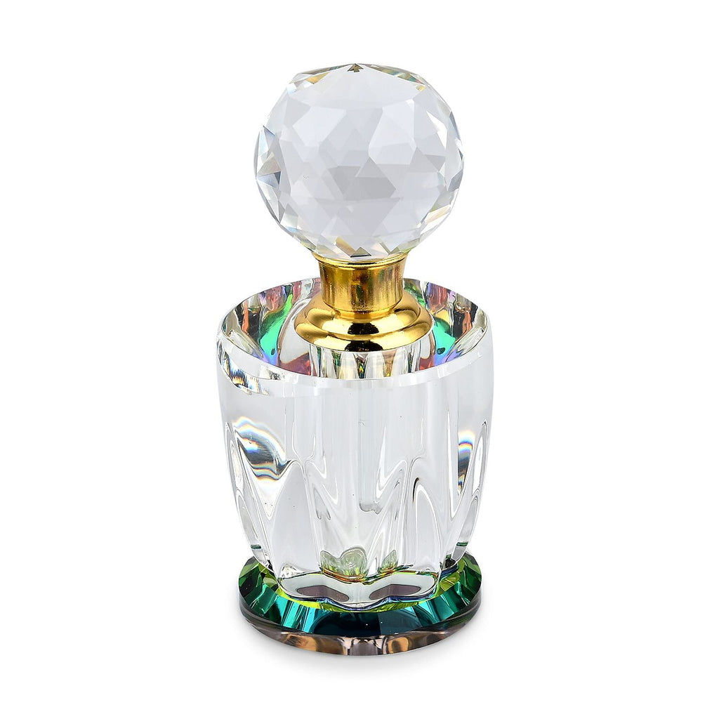 Oval Shape Carved Crystal Refillable Bottle with Colourful Base (Size 10.50 cm)