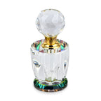 Oval Shape Carved Crystal Refillable Bottle with Colourful Base (Size 10.50 cm)