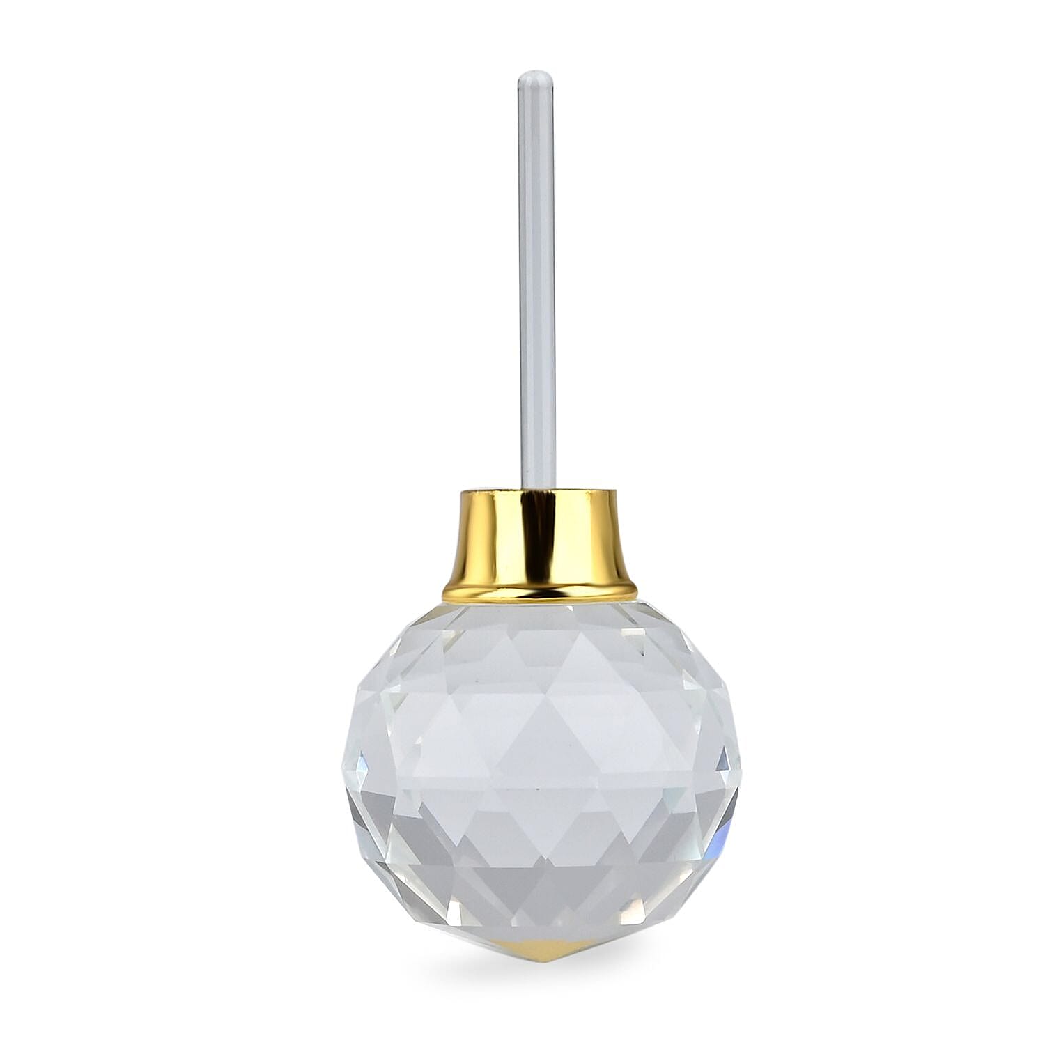 Oval Shape Carved Crystal Refillable Bottle with Colourful Base (Size 10.50 cm)