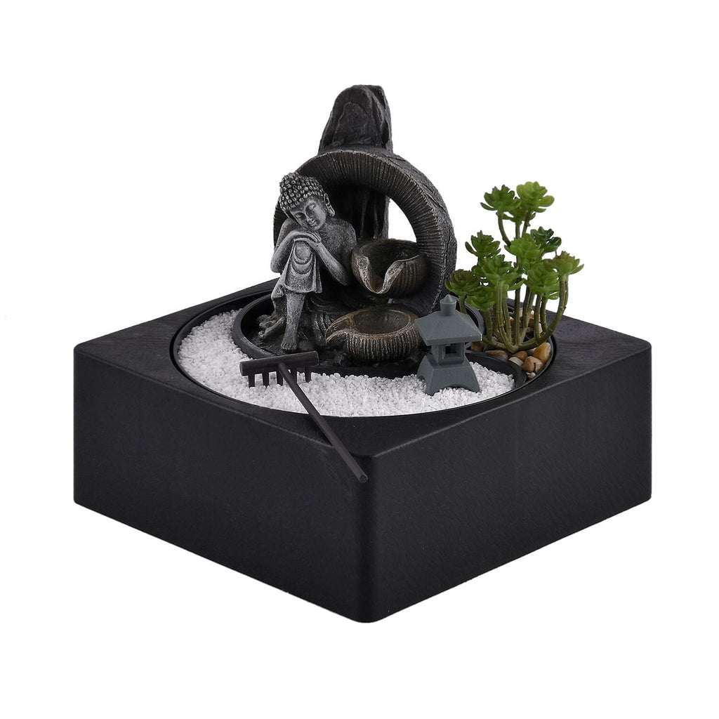DIY - Cascading Buddha Fountain with LED Lights and USB Plug (Size 23x23x22 cm) - Grey