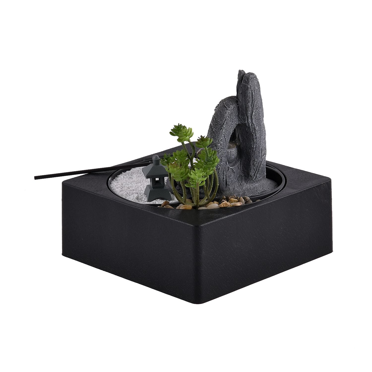 DIY - Cascading Buddha Fountain with LED Lights and USB Plug (Size 23x23x22 cm) - Grey