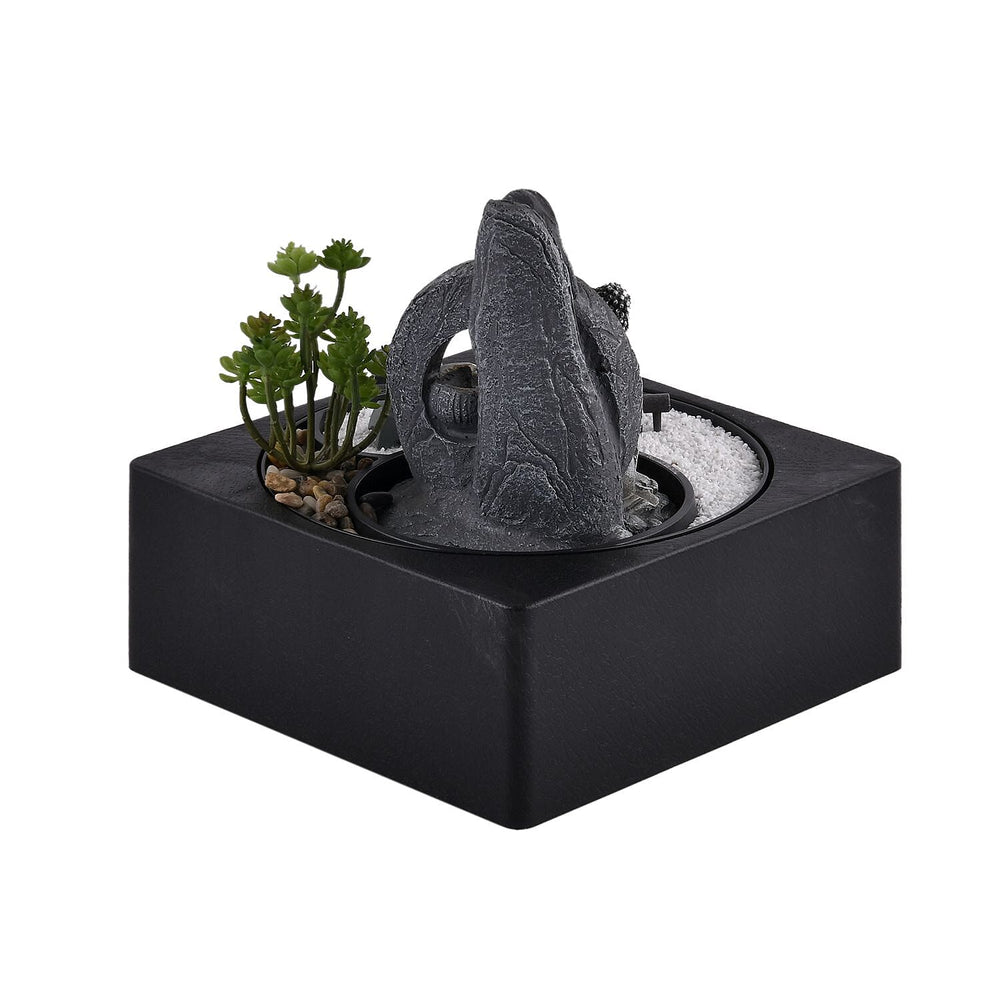 DIY - Cascading Buddha Fountain with LED Lights and USB Plug (Size 23x23x22 cm) - Grey