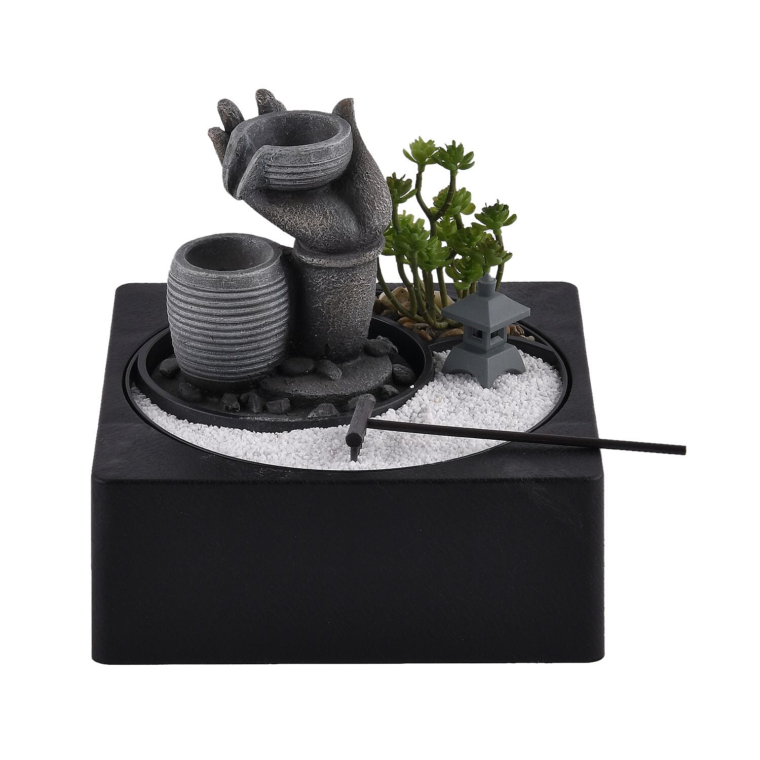 Buddha Water Fountain with LED Lights - Grey