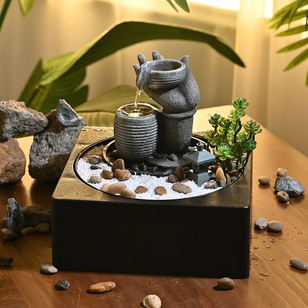 Buddha Water Fountain with LED Lights - Grey