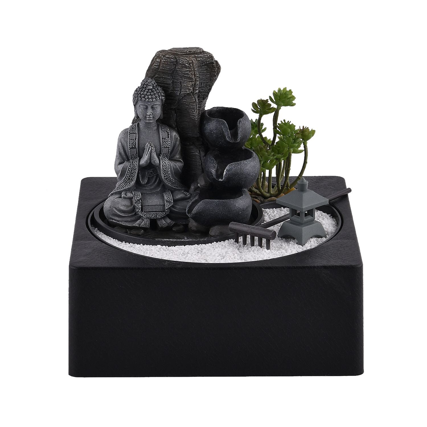 Praying Buddha Rock Garden Fountain with LED Lights - Praying