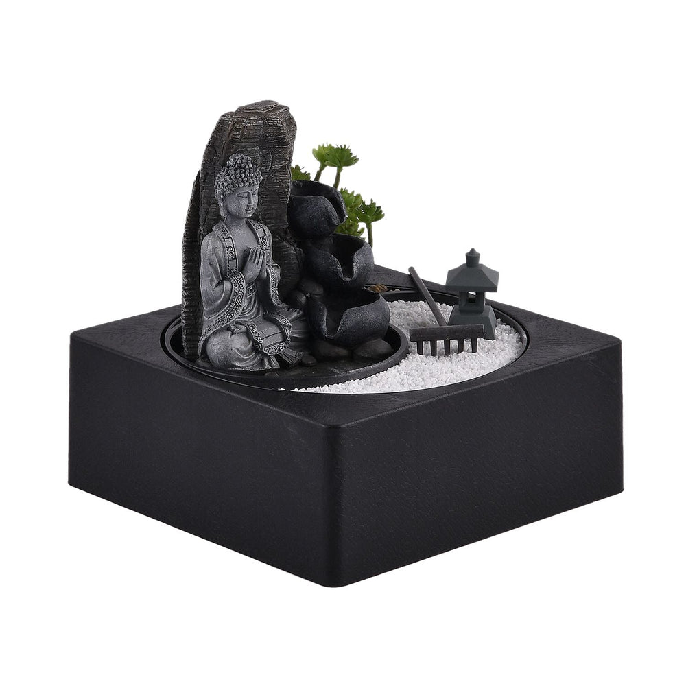 Praying Buddha Rock Garden Fountain with LED Lights - Praying