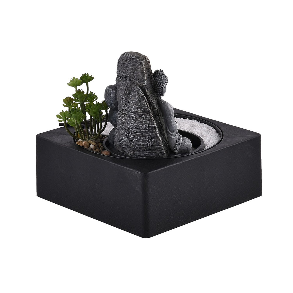 Praying Buddha Rock Garden Fountain with LED Lights - Praying