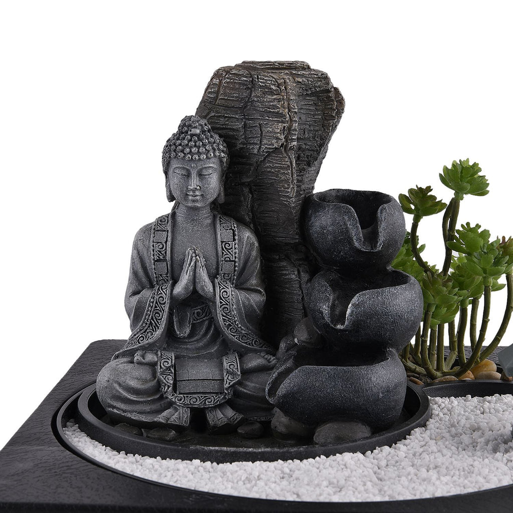 Praying Buddha Rock Garden Fountain with LED Lights - Praying