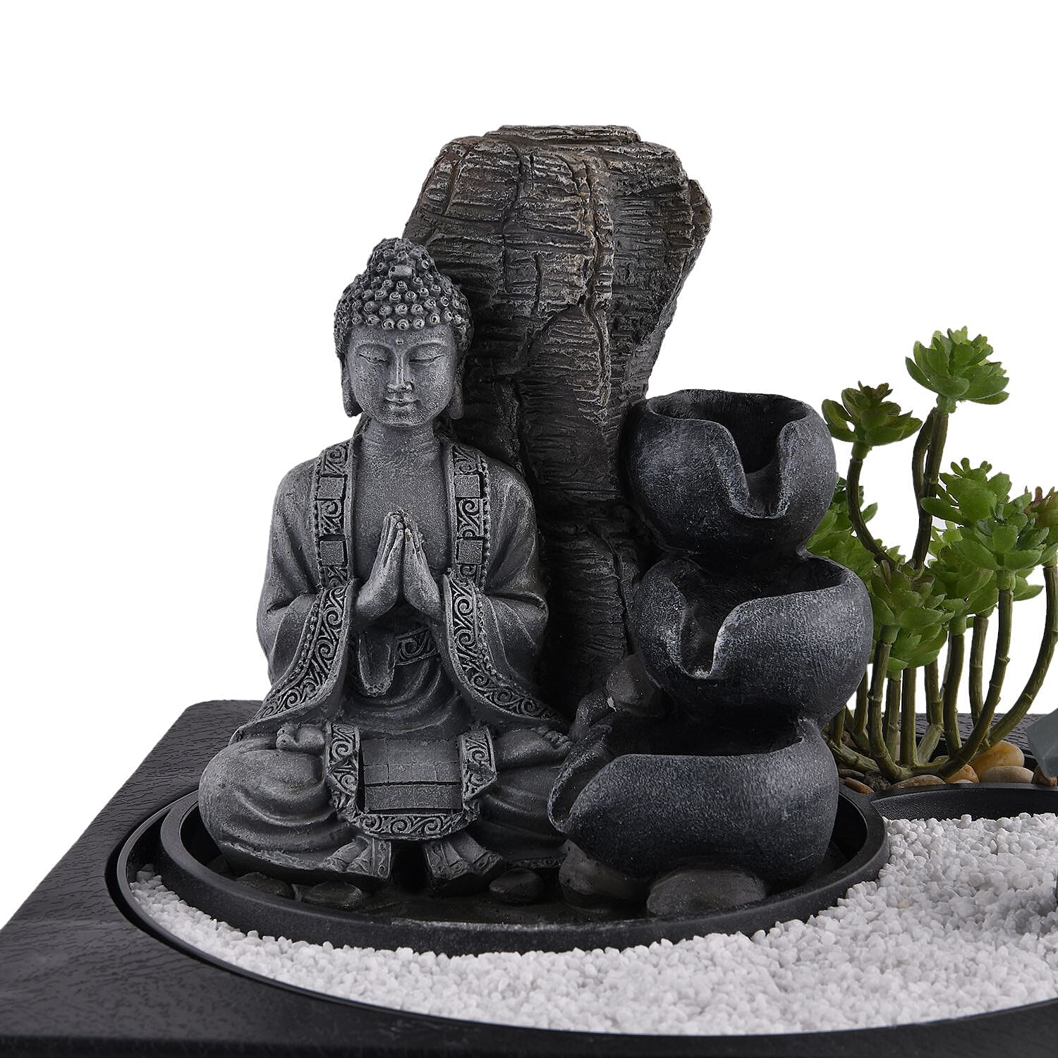 Praying Buddha Rock Garden Fountain with LED Lights - Praying