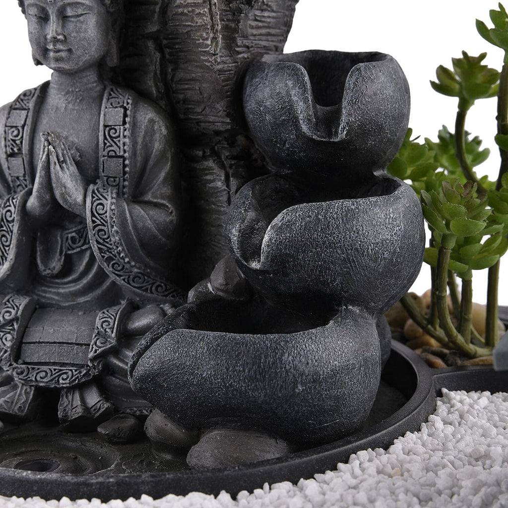Praying Buddha Rock Garden Fountain with LED Lights - Praying