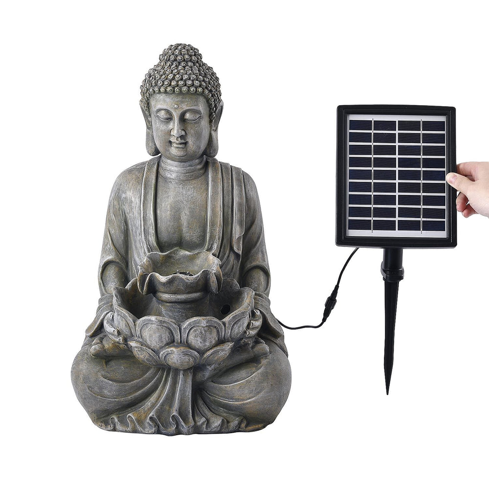 Solar Buddha with Lotus Flower Fountain & LED Light