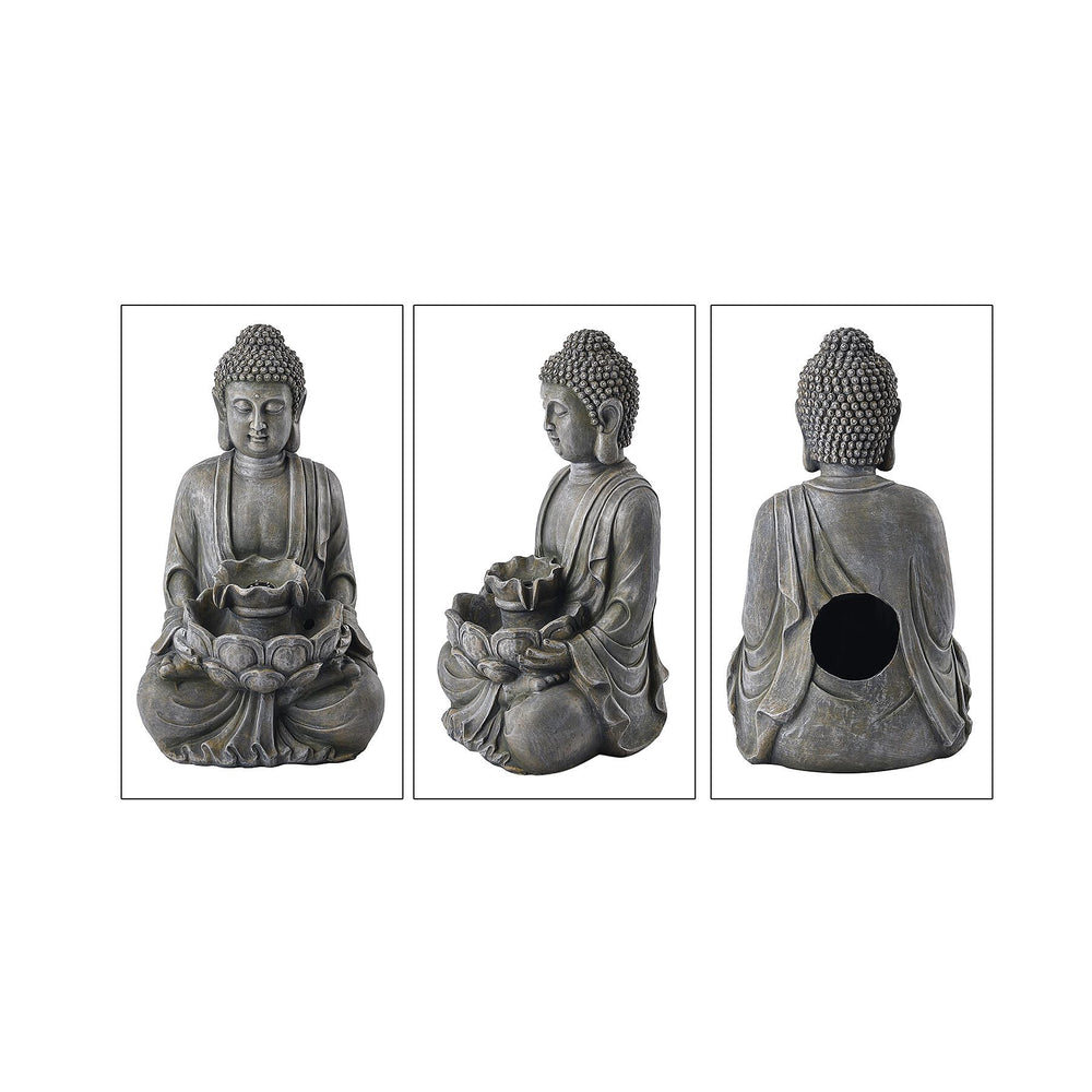 Solar Buddha with Lotus Flower Fountain & LED Light