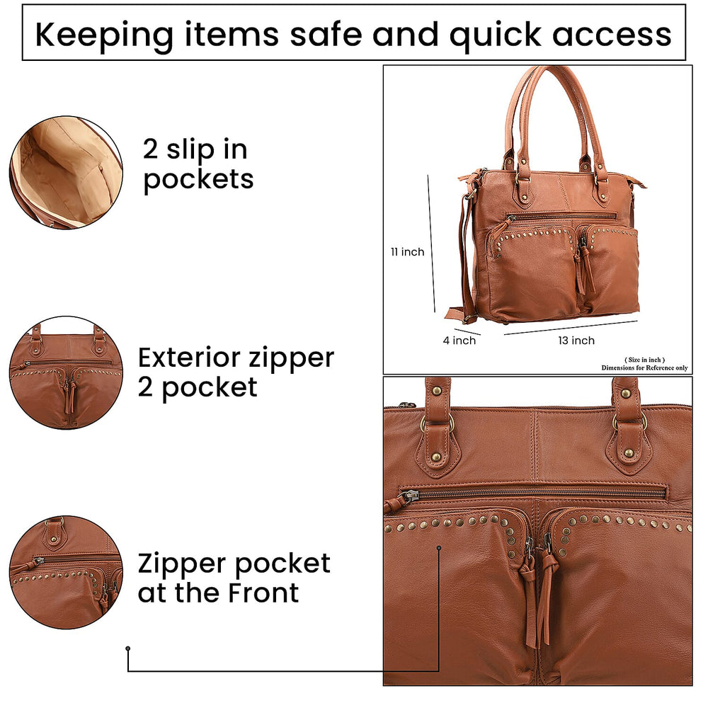RFID Protected 100% Genuine Leather Shoulder Bag With Handle Drop - Tan