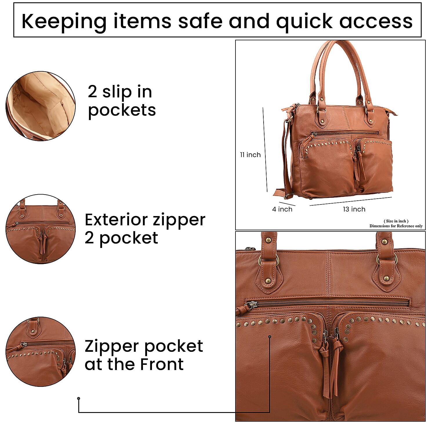 RFID Protected 100% Genuine Leather Shoulder Bag With Handle Drop - Tan