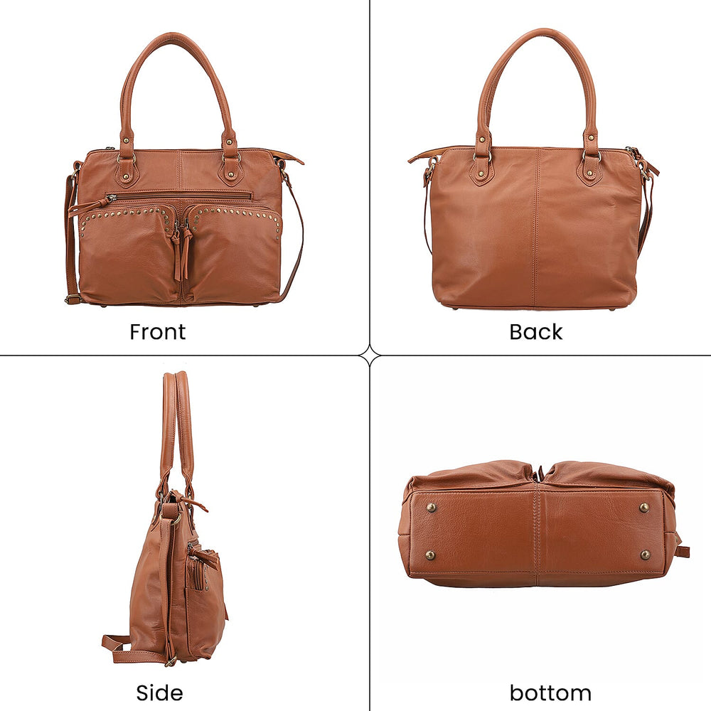 RFID Protected 100% Genuine Leather Shoulder Bag With Handle Drop - Tan