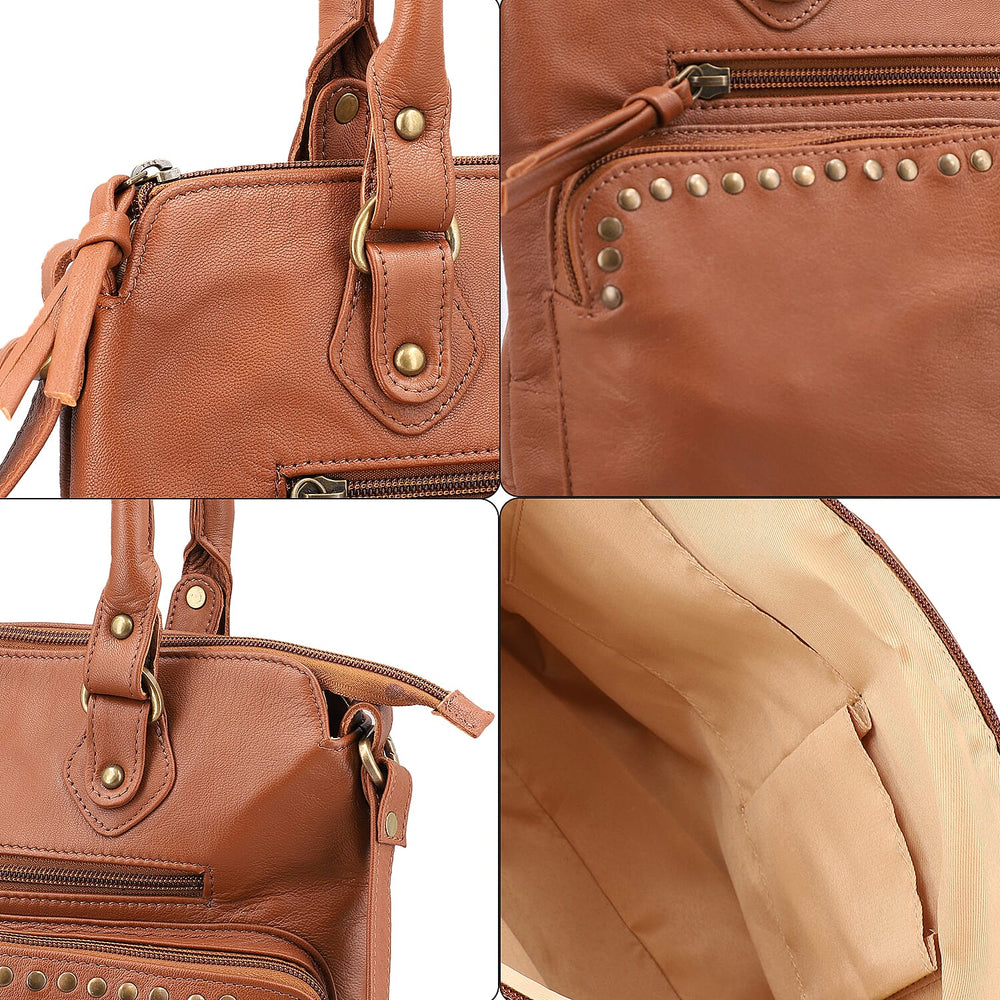 RFID Protected 100% Genuine Leather Shoulder Bag With Handle Drop - Tan