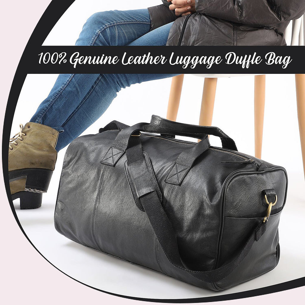 Vicenza CloseOut - 100% Genuine Leather Luggage Duffle Bag - Black