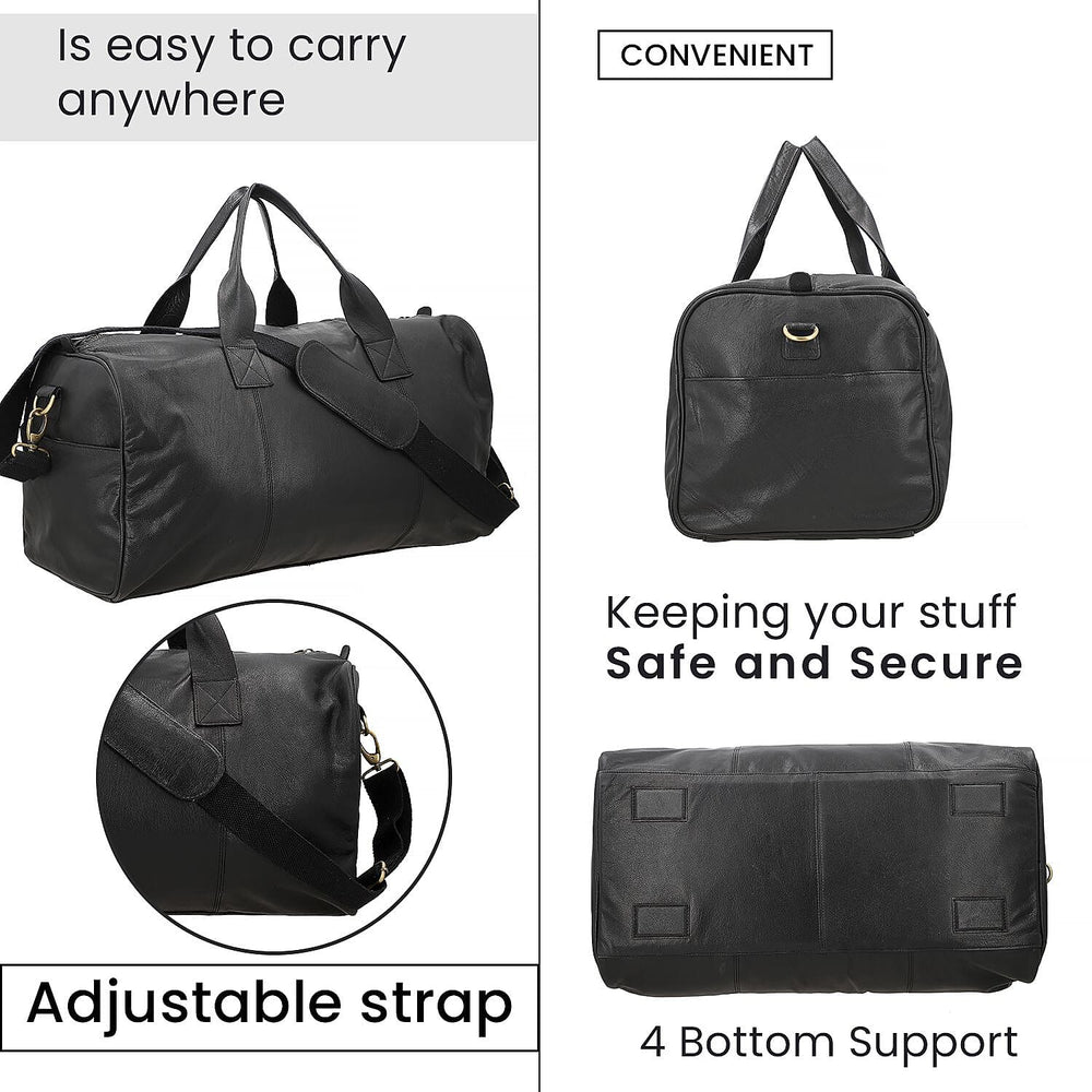 Vicenza CloseOut - 100% Genuine Leather Luggage Duffle Bag - Black