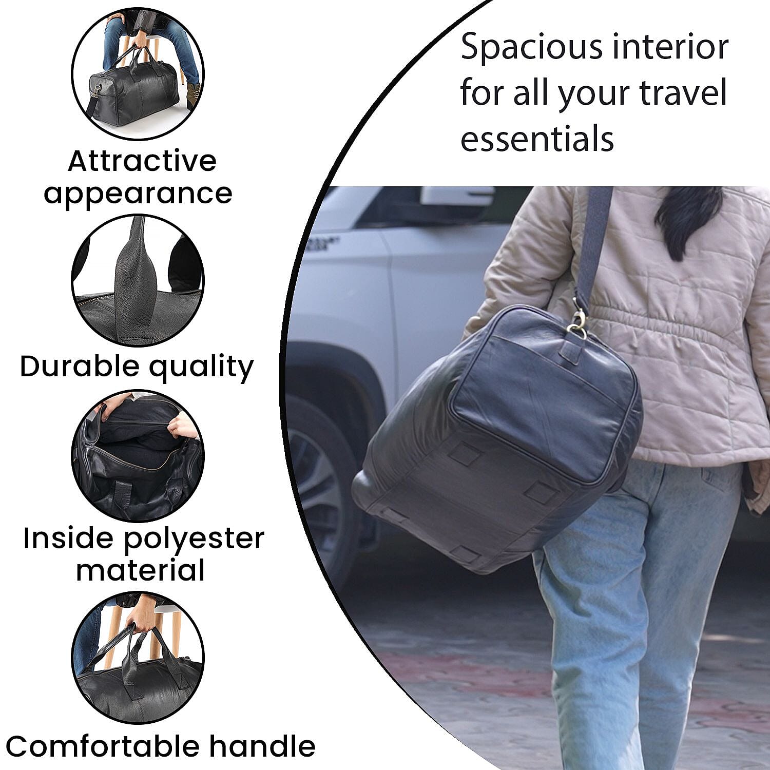 Vicenza CloseOut - 100% Genuine Leather Luggage Duffle Bag - Black
