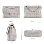 Closeout Deal- Combo Pack - Classic Checkered Pattern Shoulder Bag with Chain Strap - a Newsboy Cap - White - Black