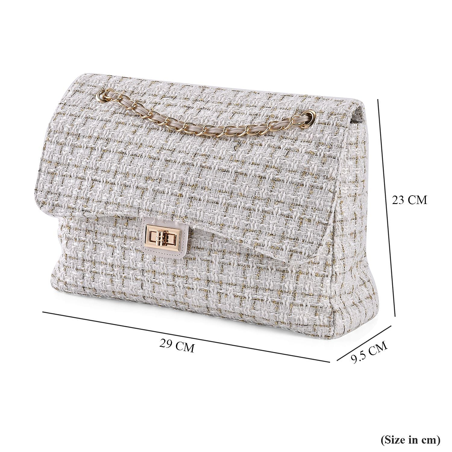 Closeout Deal- Combo Pack - Classic Checkered Pattern Shoulder Bag with Chain Strap - a Newsboy Cap - White - Black