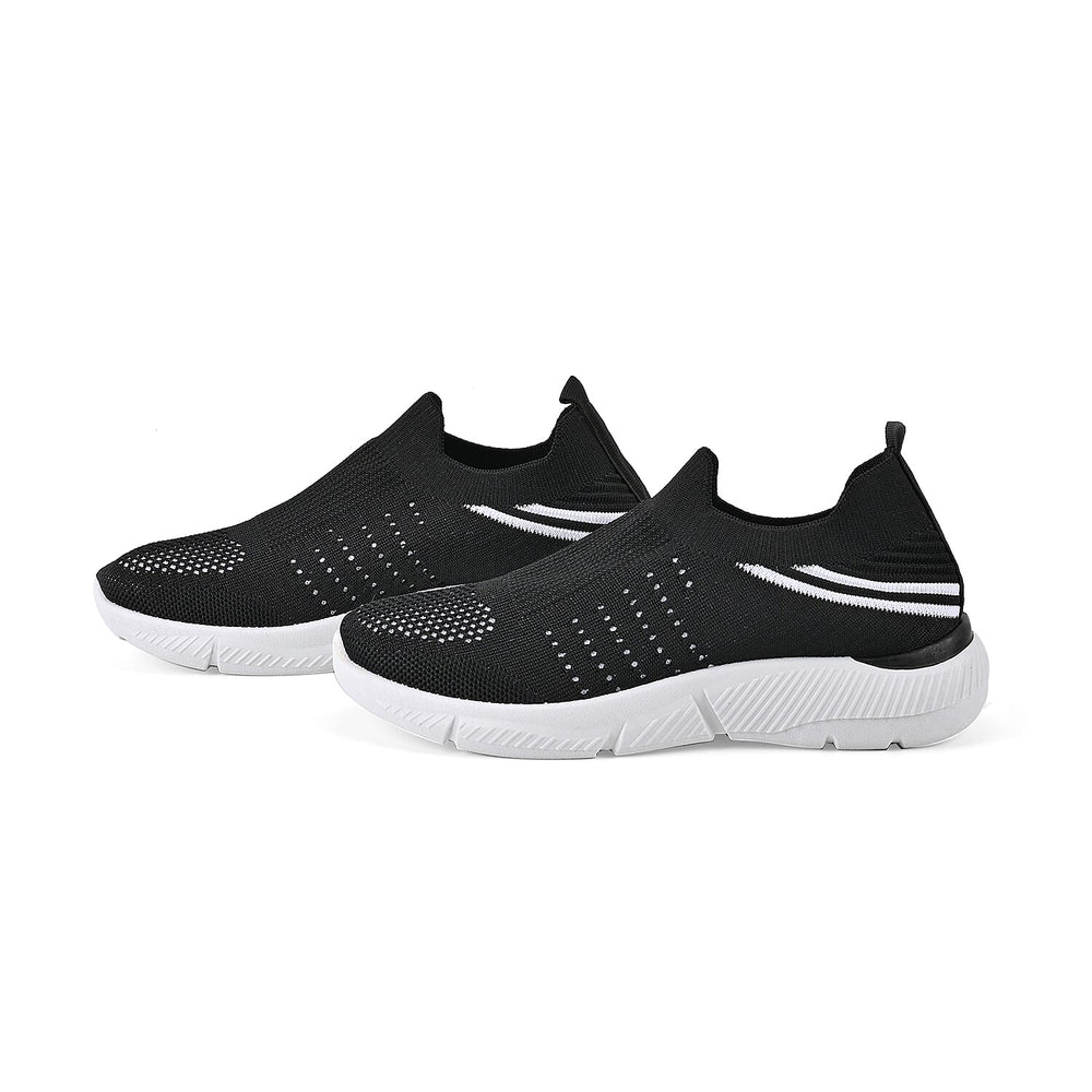 Stylish and Comfortable Non-Slip Breathable Knit Vented Trainers (Size UK 3) - Black & White