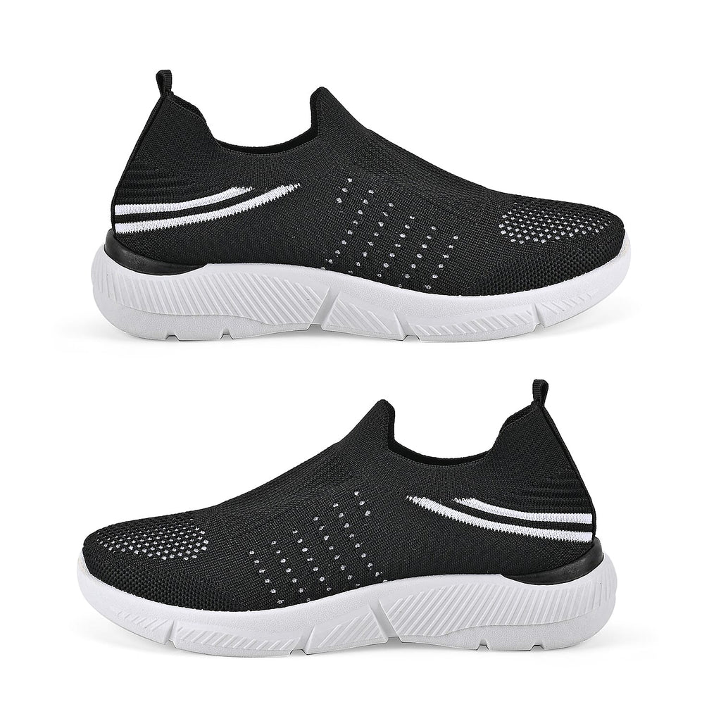 Stylish and Comfortable Non-Slip Breathable Knit Vented Trainers (Size UK 3) - Black & White
