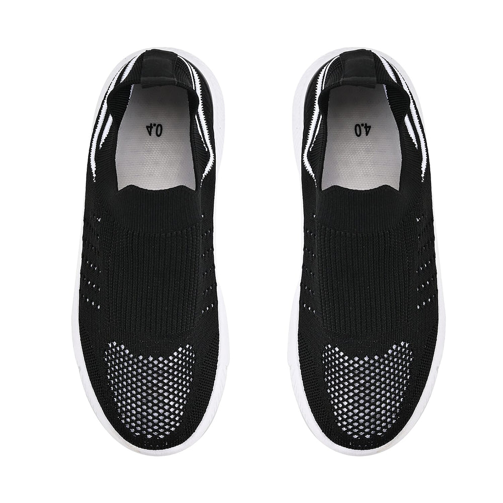 Stylish and Comfortable Non-Slip Breathable Knit Vented Trainers (Size UK 3) - Black & White