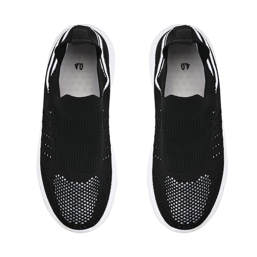 Stylish and Comfortable Non-Slip Breathable Knit Vented Trainers (Size UK 3) - Black & White