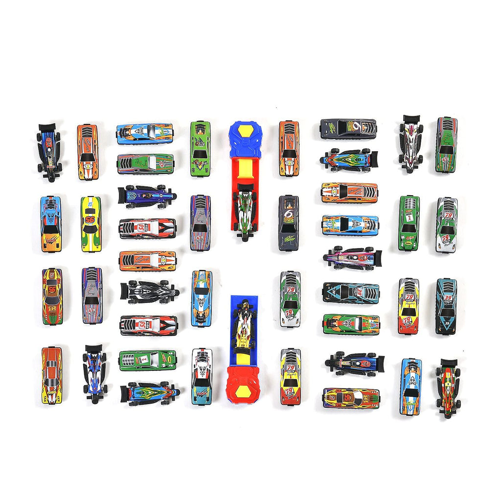 One Time Close Out Deal- Set of 44 Pieces Metal Car Toys - 2 Pieces Launcher (Size 47x36 cm)