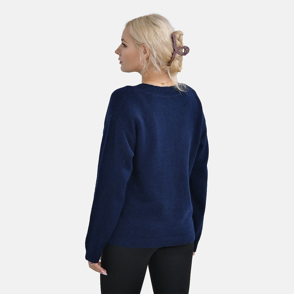 Closeout Stylish V-Neck Long Sleeve Jumpers (Size M) - Navy